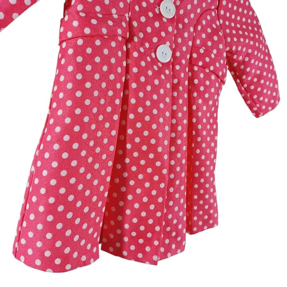 Bonnie Baby Polka Dot Peacoat Jacket 12M Pink White Bow Back Vintage Style Girls